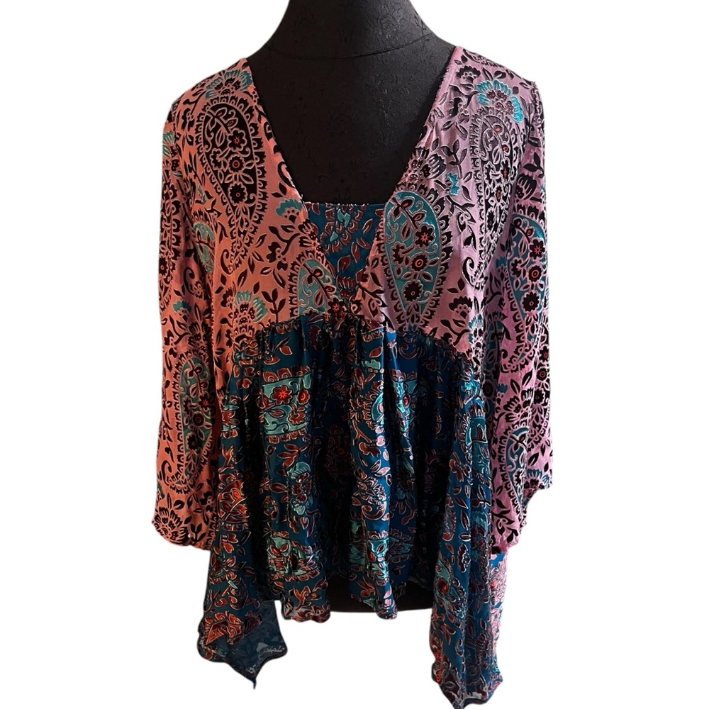 Floreat Anthropologie Valo Silk Blend Paisley Velvet Burn Out Boho Tunic Large - Picture 8 of 8